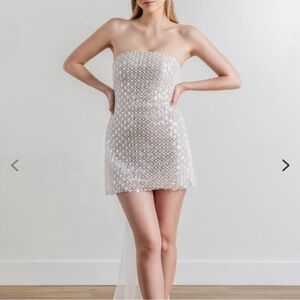 Watters Crescendo Strapless Bow Mini Dress